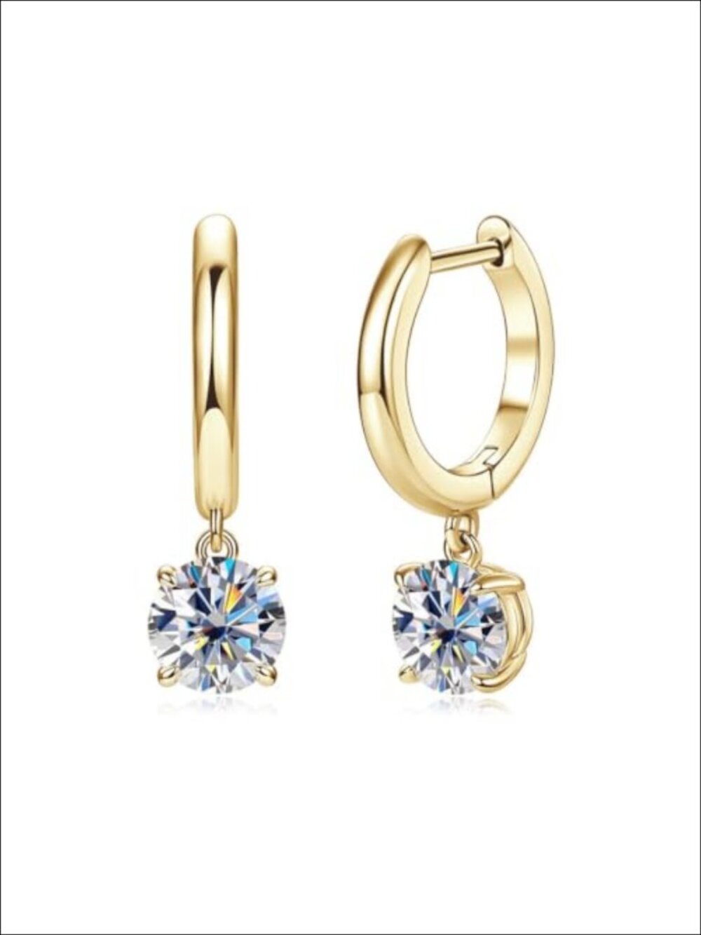 Moissanite Drop Hoop Earrings 14K Gold Plated 1CT Women